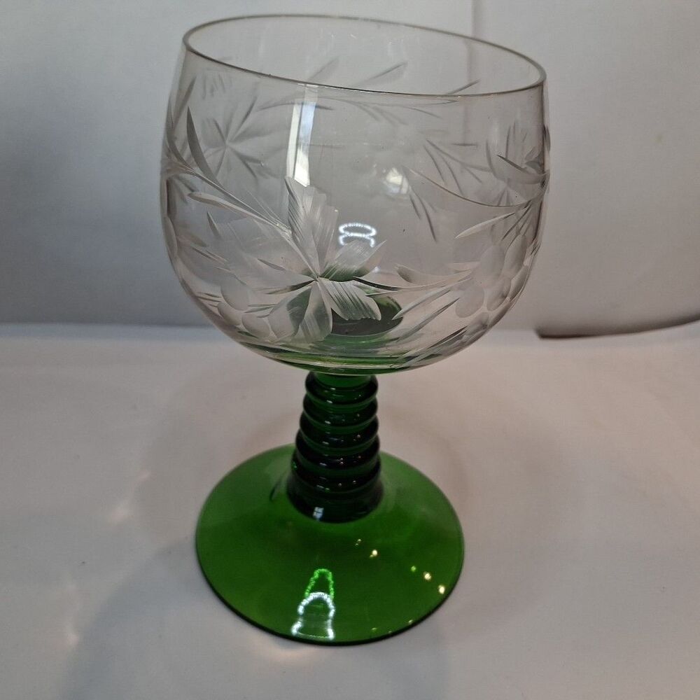 Single Retro Luminarc Green  Beehive Stem Small Wine/Hock Glass Height 14.5cm